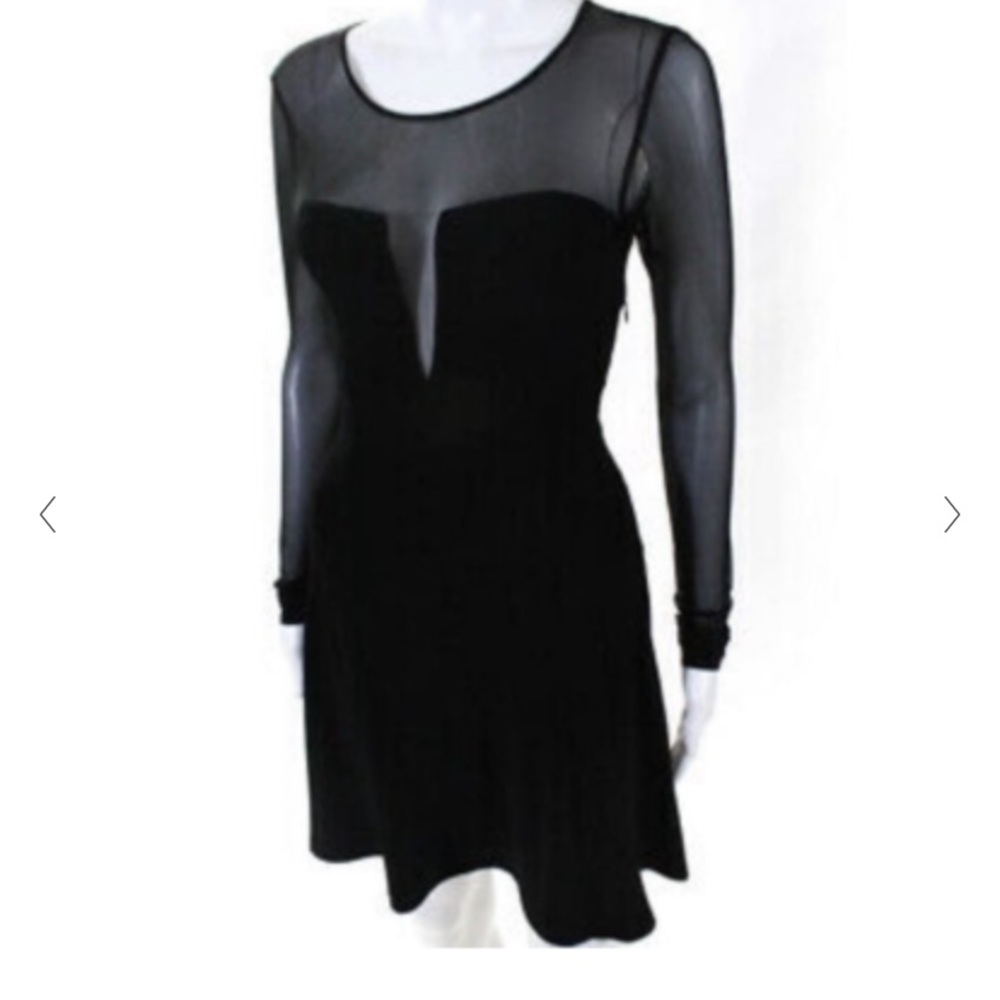 Elizabeth and James Sheer Long Sleeved Black Skater Dress (XS)